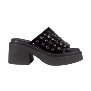 Zuecos Mujer Citadina Lerma Negro Charol Con Tachas