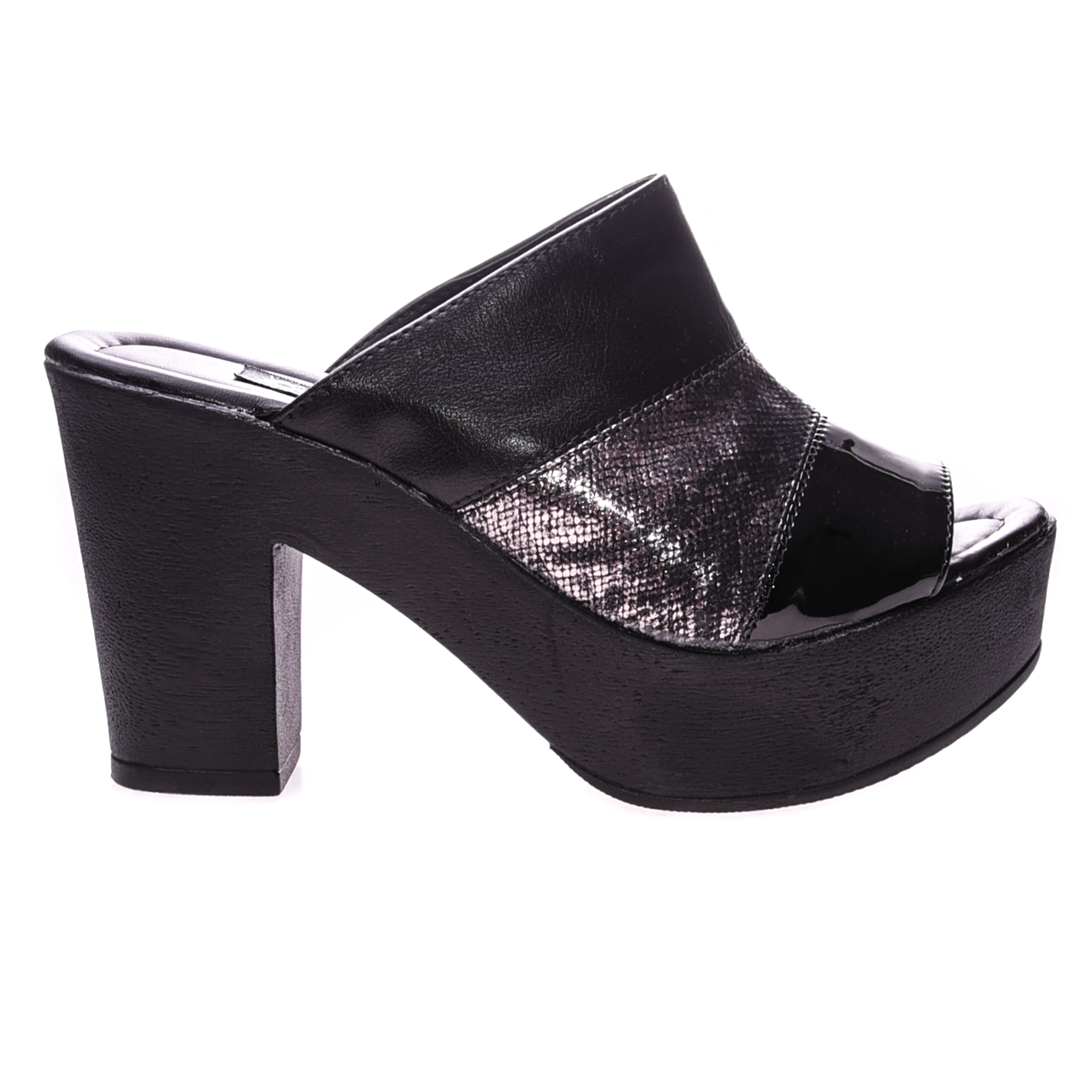 Zuecos Mujer Siris 789 Charol Negro Con Taco
