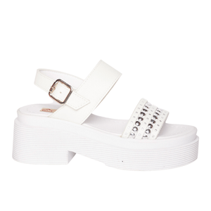 Sandalias Tres Corazones Mujer 1003 Blancas Con Plataforma Y Tachas