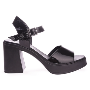 Sandalias Citadina Mujer Esmeralda Charol Negro Con Taco