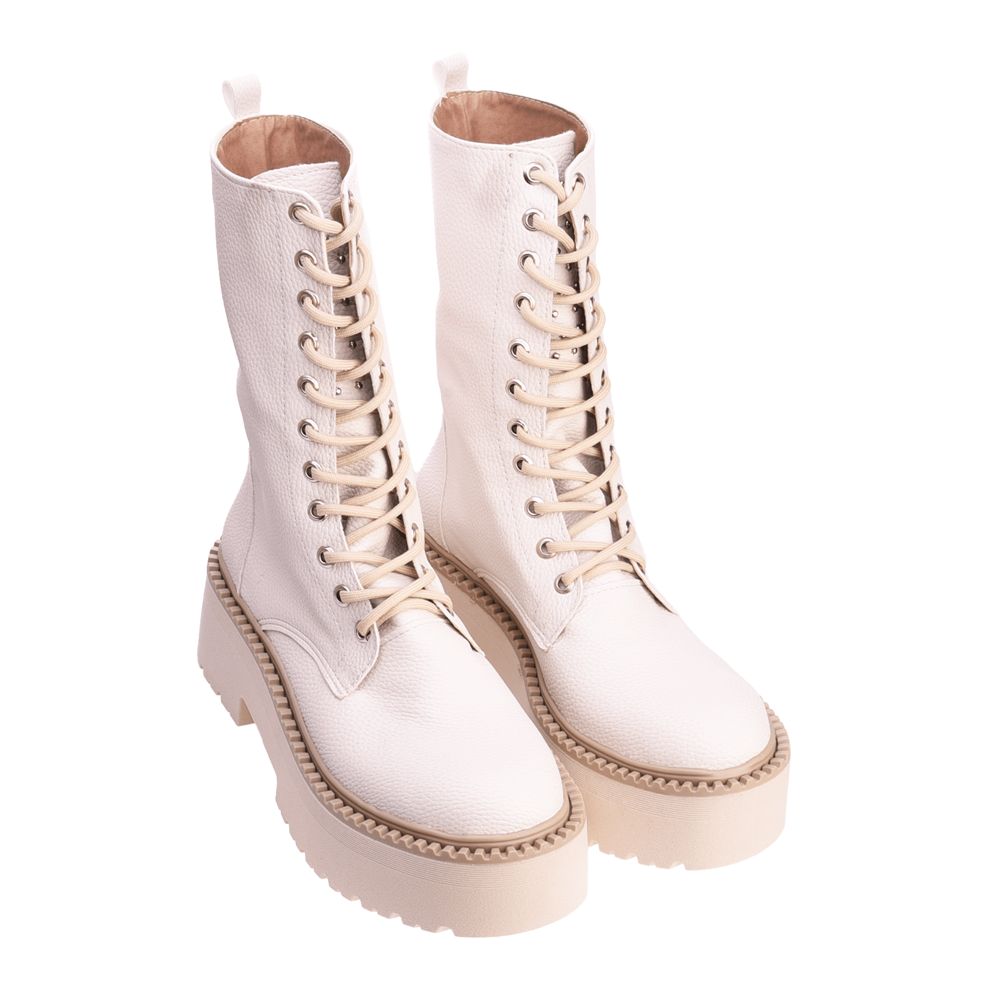 Bucaneras Blancas Borcegos Largos Con Cordones Mujer BOTA MAFI